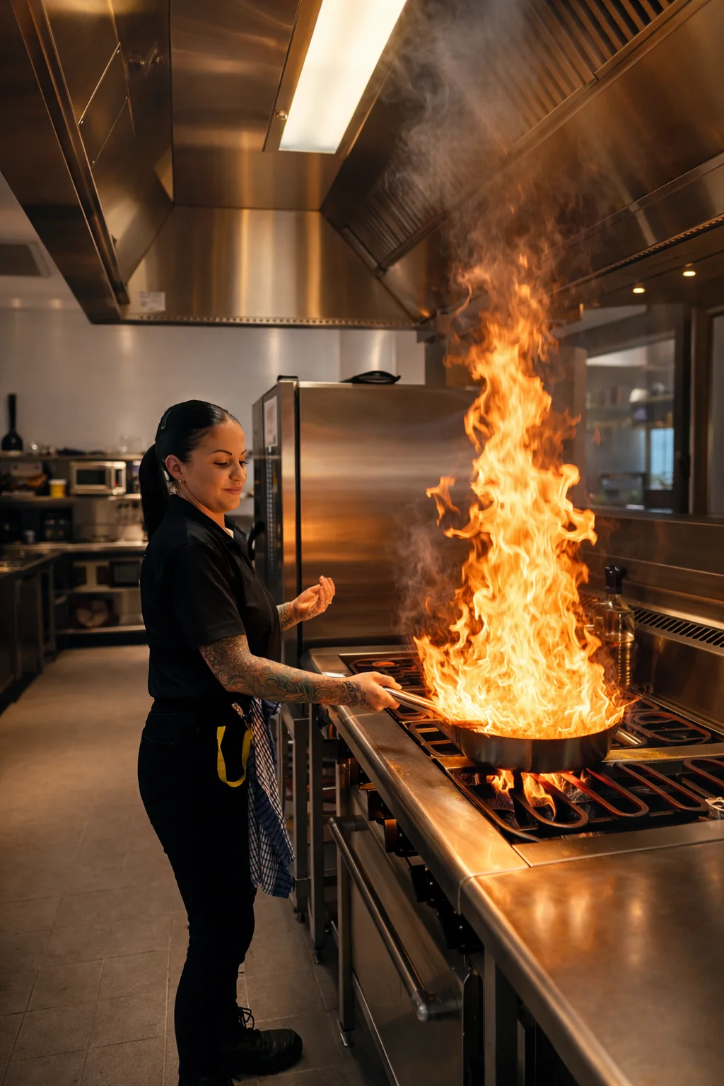 Unisus chef flambéing in our commercial kitchen